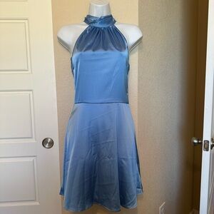 SHEIN Backless Satin Blue Dress